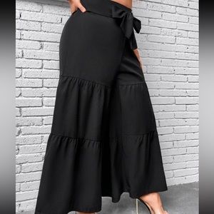 Tiered Wide Leg Palazzo Pants black XL